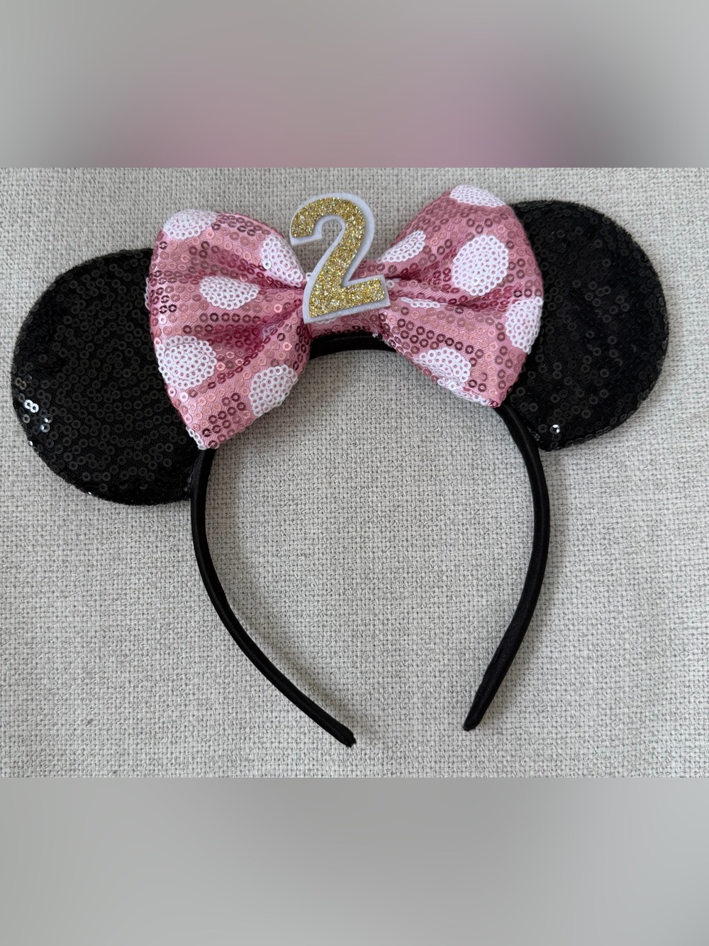 Minnie Mouse Sequin Ears with “2”